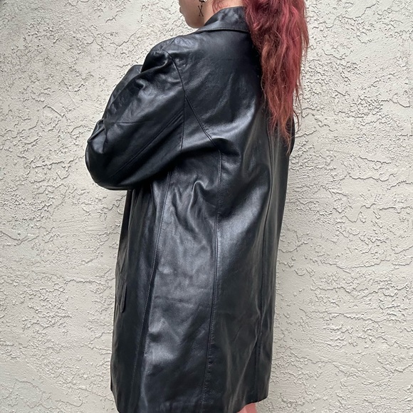 Vintage Black Leather Trench Coat - Picture 6 of 10
